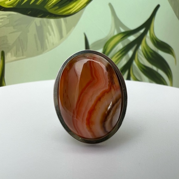 Elegant Yellow Aventurine Oval Statement Rings - Natural Stone Adjustable Rings - Picture 4 of 11